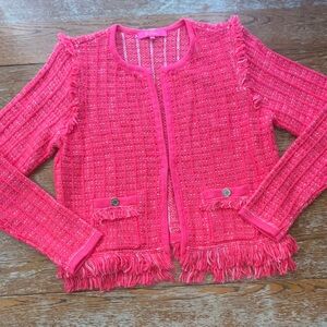 Lilly Pulitzer Simora Fringe Cardigan, featuring a tweed texture, Size Medium